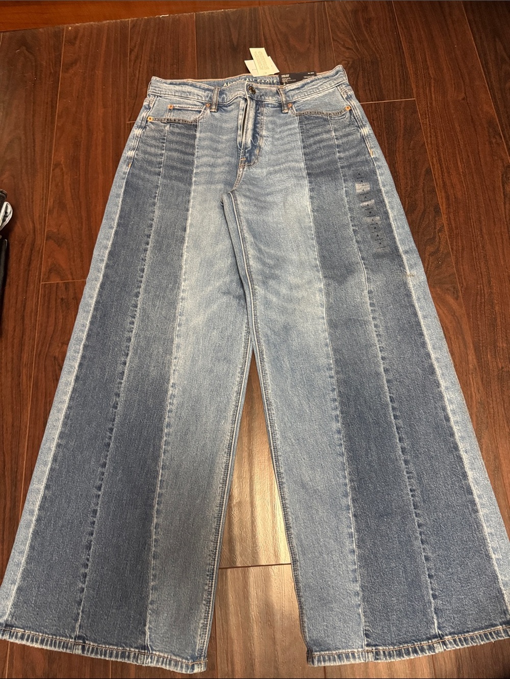 American Eagle Outfitters Two-Tone Wide Leg Jeans - Light Blue & Dark Blue